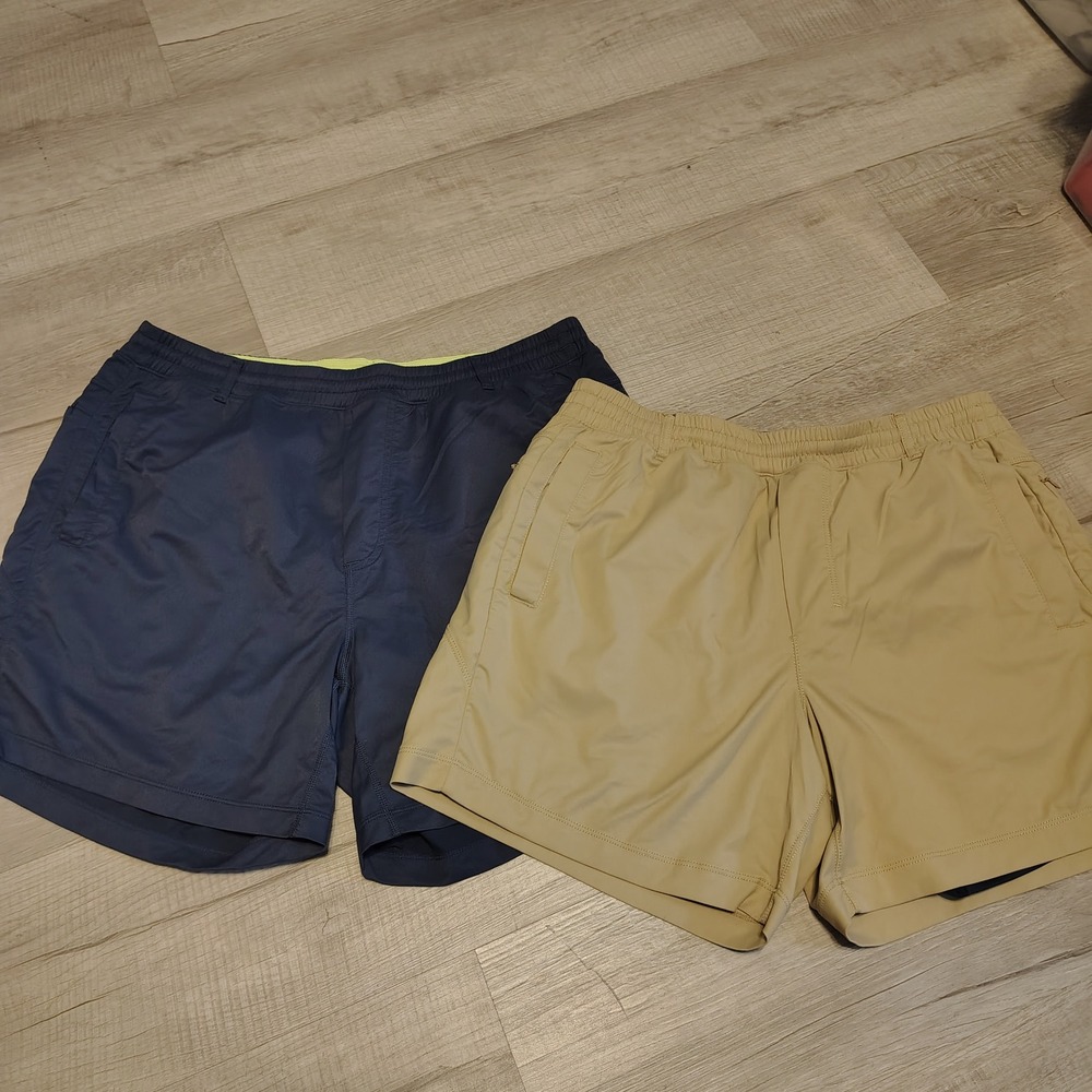 Birddogs Mens Gym Shorts Bundle XL Navy Blue Khaki Tan Lined Athletic 2 Pack